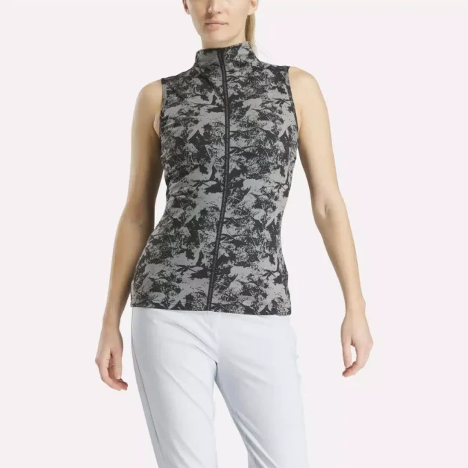 Damska bluzka golfowa bez rękawów z golfem – nadruk Vector Abstract Damska bluzka golfowa bez rękawów z golfem – nadruk Vector Abstract