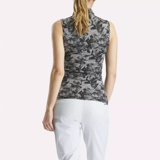 Damska bluzka golfowa bez rękawów z golfem – nadruk Vector Abstract Damska bluzka golfowa bez rękawów z golfem – nadruk Vector Abstract