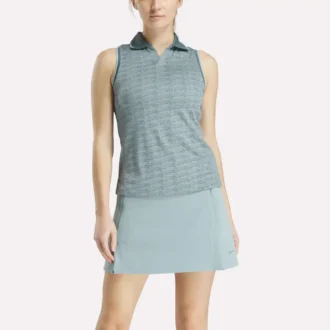 Damska koszulka golfowa polo bez rękawów z tonacyjnym wzorem Vector Jacquard Damska koszulka golfowa polo bez rękawów z tonacyjnym wzorem Vector Jacquard