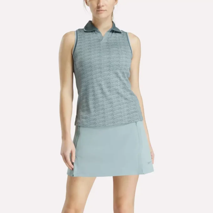 Damska koszulka golfowa polo bez rękawów z tonacyjnym wzorem Vector Jacquard Damska koszulka golfowa polo bez rękawów z tonacyjnym wzorem Vector Jacquard