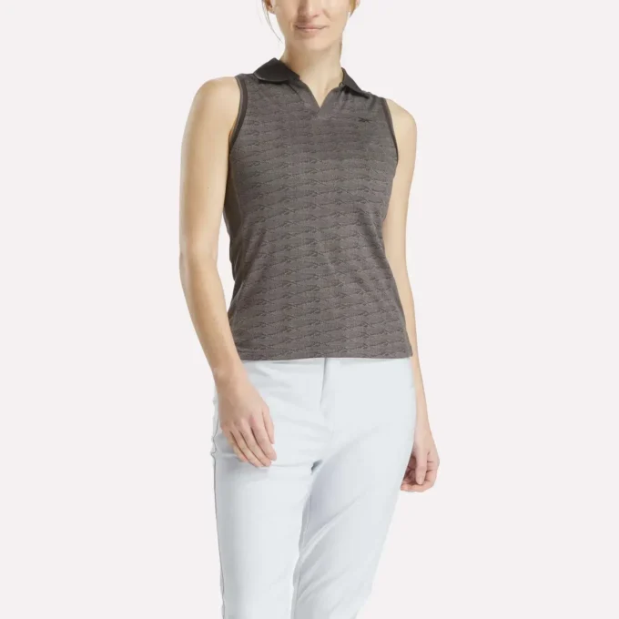 Damska koszulka golfowa polo bez rękawów z tonacyjnym wzorem Vector Jacquard Damska koszulka golfowa polo bez rękawów z tonacyjnym wzorem Vector Jacquard