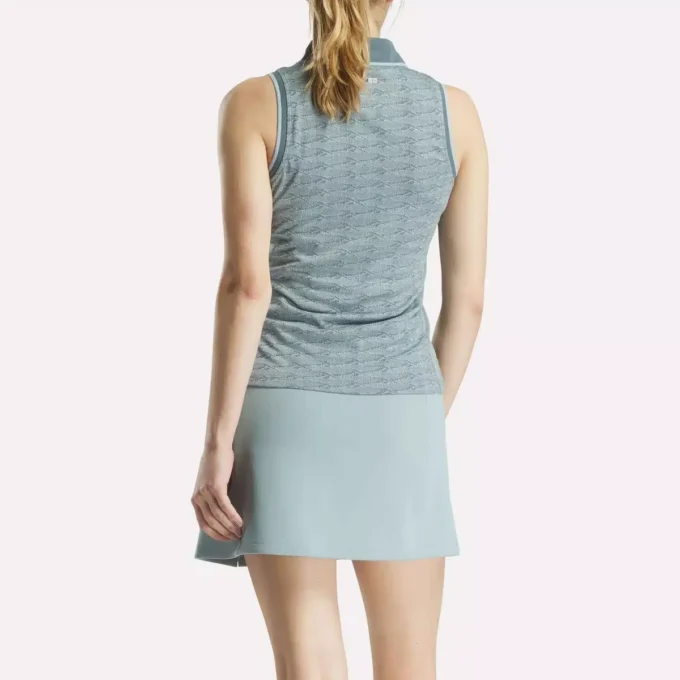 Damska koszulka golfowa polo bez rękawów z tonacyjnym wzorem Vector Jacquard Damska koszulka golfowa polo bez rękawów z tonacyjnym wzorem Vector Jacquard
