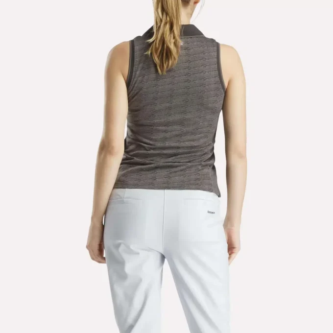 Damska koszulka golfowa polo bez rękawów z tonacyjnym wzorem Vector Jacquard Damska koszulka golfowa polo bez rękawów z tonacyjnym wzorem Vector Jacquard