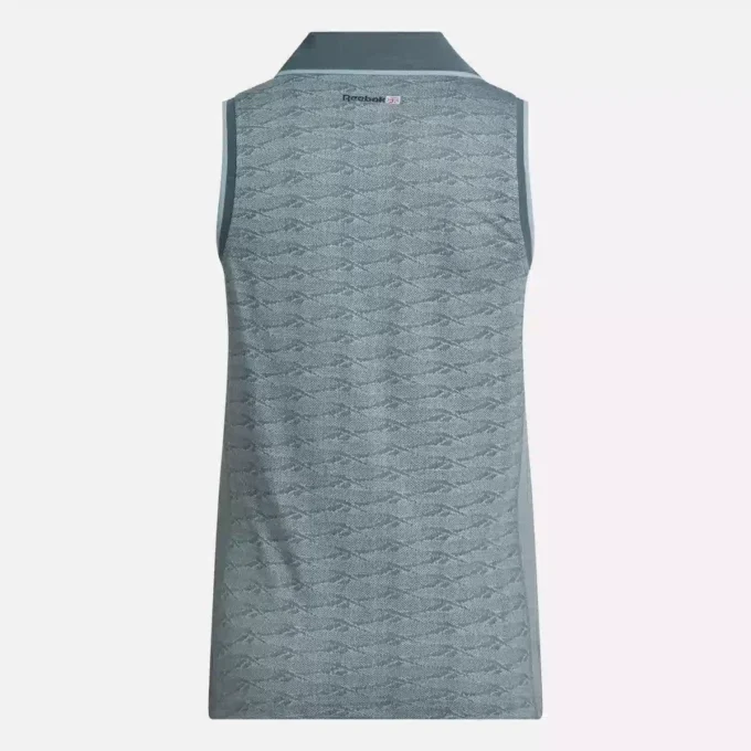 Damska koszulka golfowa polo bez rękawów z tonacyjnym wzorem Vector Jacquard Damska koszulka golfowa polo bez rękawów z tonacyjnym wzorem Vector Jacquard