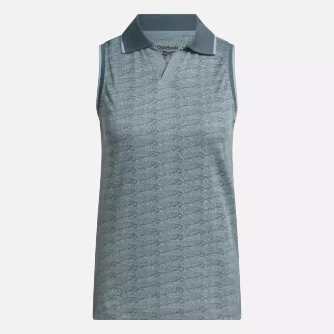 Damska koszulka golfowa polo bez rękawów z tonacyjnym wzorem Vector Jacquard Damska koszulka golfowa polo bez rękawów z tonacyjnym wzorem Vector Jacquard