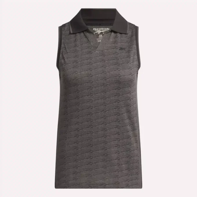 Damska koszulka golfowa polo bez rękawów z tonacyjnym wzorem Vector Jacquard Damska koszulka golfowa polo bez rękawów z tonacyjnym wzorem Vector Jacquard