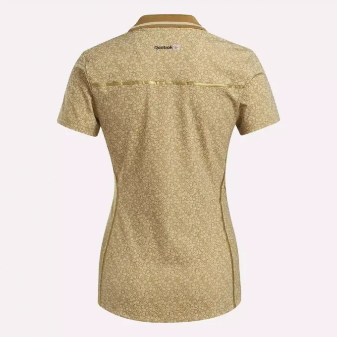 Damskie polo z krótkim rękawem, kołnierzykiem Johnny i drobnym kwiatowym wzorem Damskie polo z krótkim rękawem, kołnierzykiem Johnny i drobnym kwiatowym wzorem