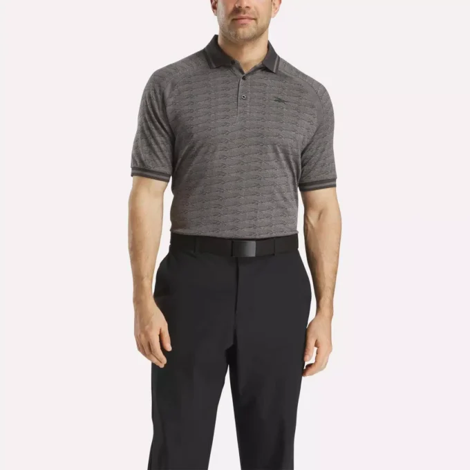 Męska koszulka polo z krótkim rękawem w tonacji kolorystycznej Vector Jacquard z wykończeniem w paski Męska koszulka polo z krótkim rękawem w tonacji kolorystycznej Vector Jacquard z wykończeniem w paski